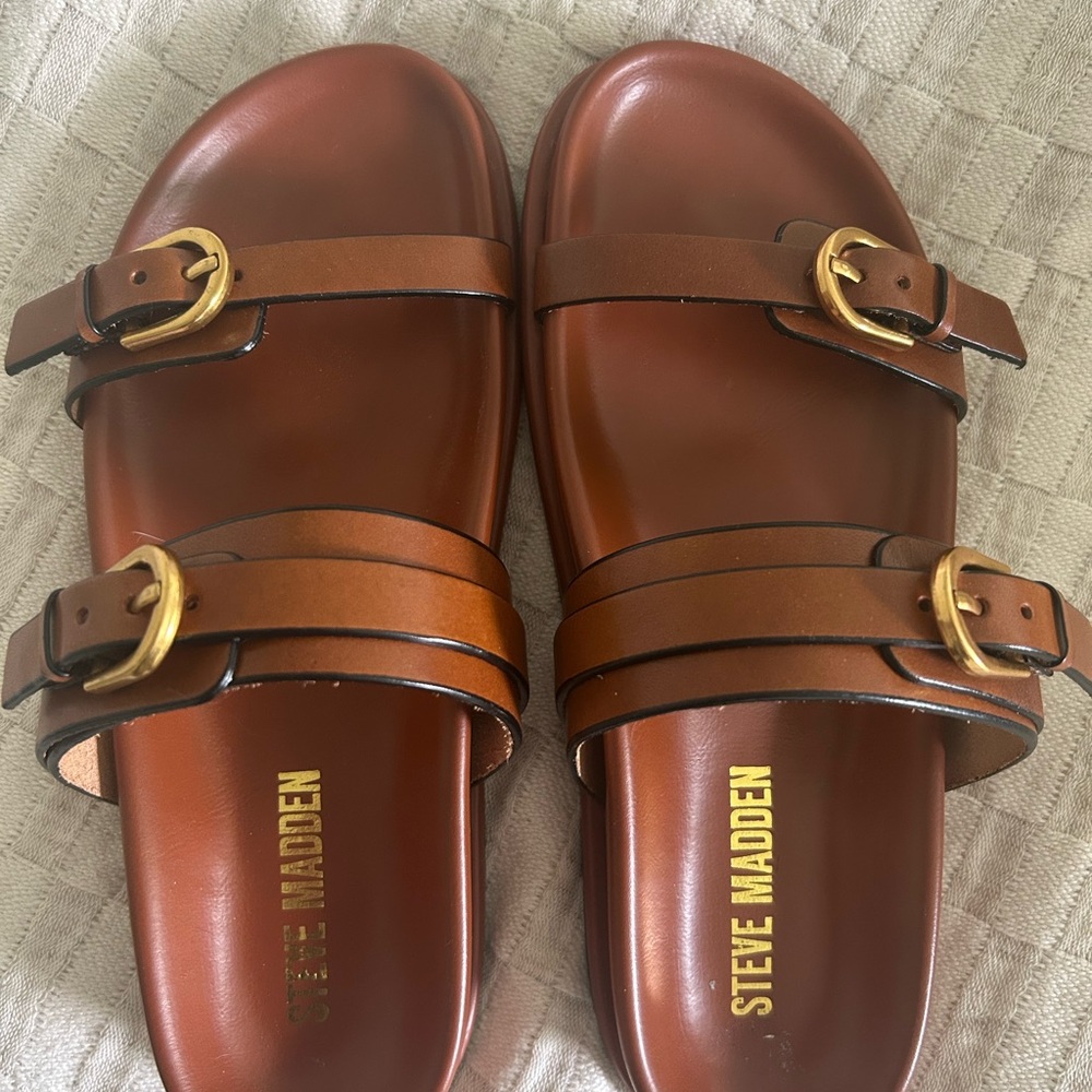 Genuine leather Steve Madden Brown Slide Sandals